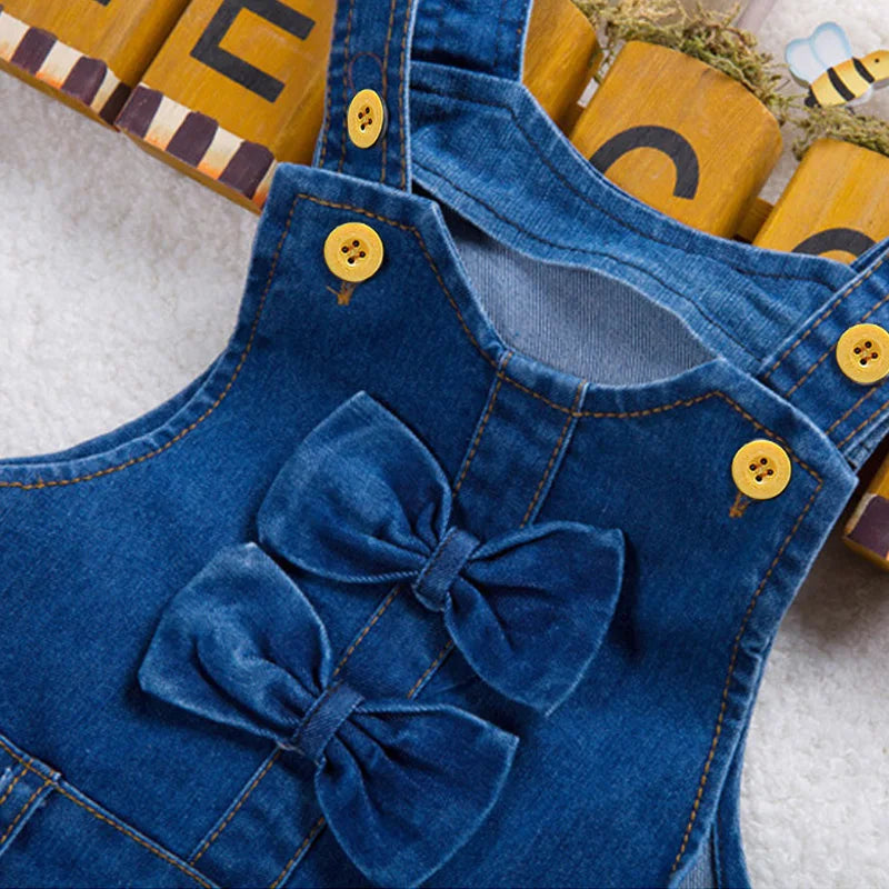 IENENS Baby Girls Overalls Kids Trousers Denim Dungarees Embroidery Butterfly Pants Toddler Infant Jumpsuit 0-4 Years Clothes
