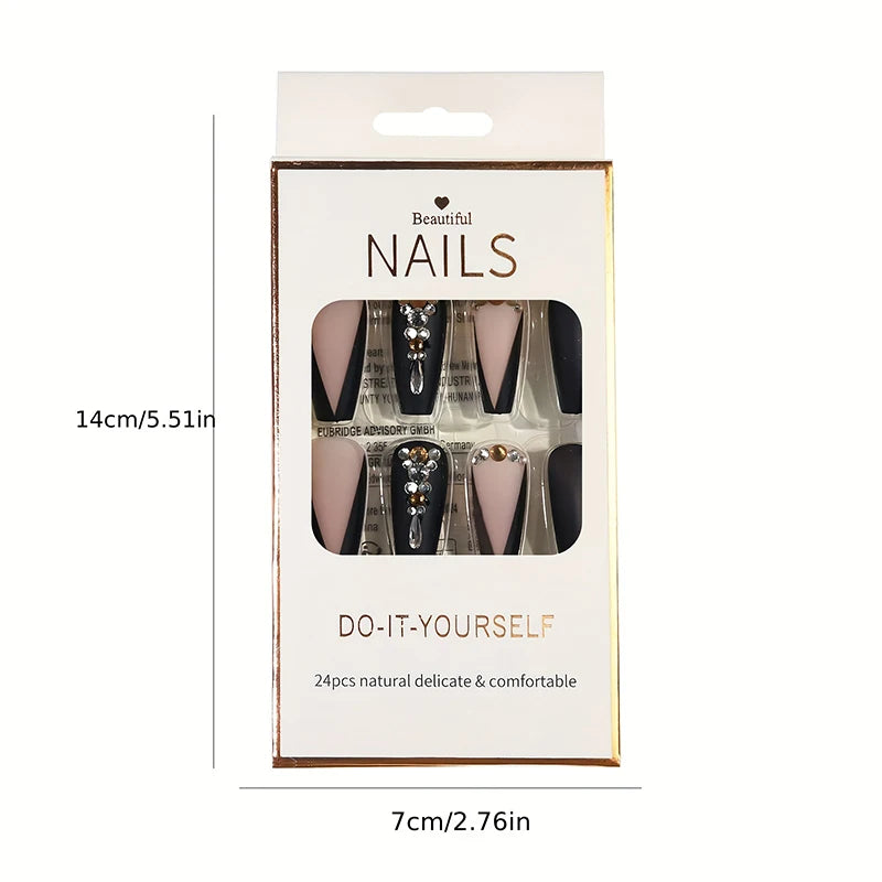 24pcs Nude French Fake Nails Need Adhesive Glue Glitter Press On Nails Wearable Nail Art Decoration Full Finished False Nail