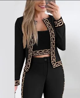 Sets Outifits Women Spring Autumn 3 Piece Set Plaid Print Crop Top & Pants Set With Coat Fashion Casual Elegant