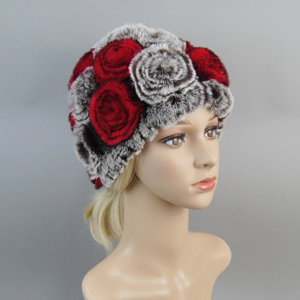 2025 Hot Sale Women Winter Fur Hat Scarf Sets Natural Warm Real Rex Rabbit Fur Cap Scarves Lady Knitted Genuine Fur Hats Muffler