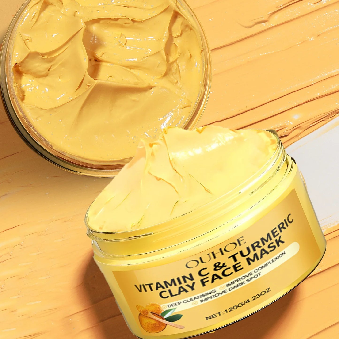 Turmeric Vitamin C Clay Mask Deep Cleansing Facial Improves Dark Spots Acne Hydrating Skin Care Tightens Skin Evens Skin Tone