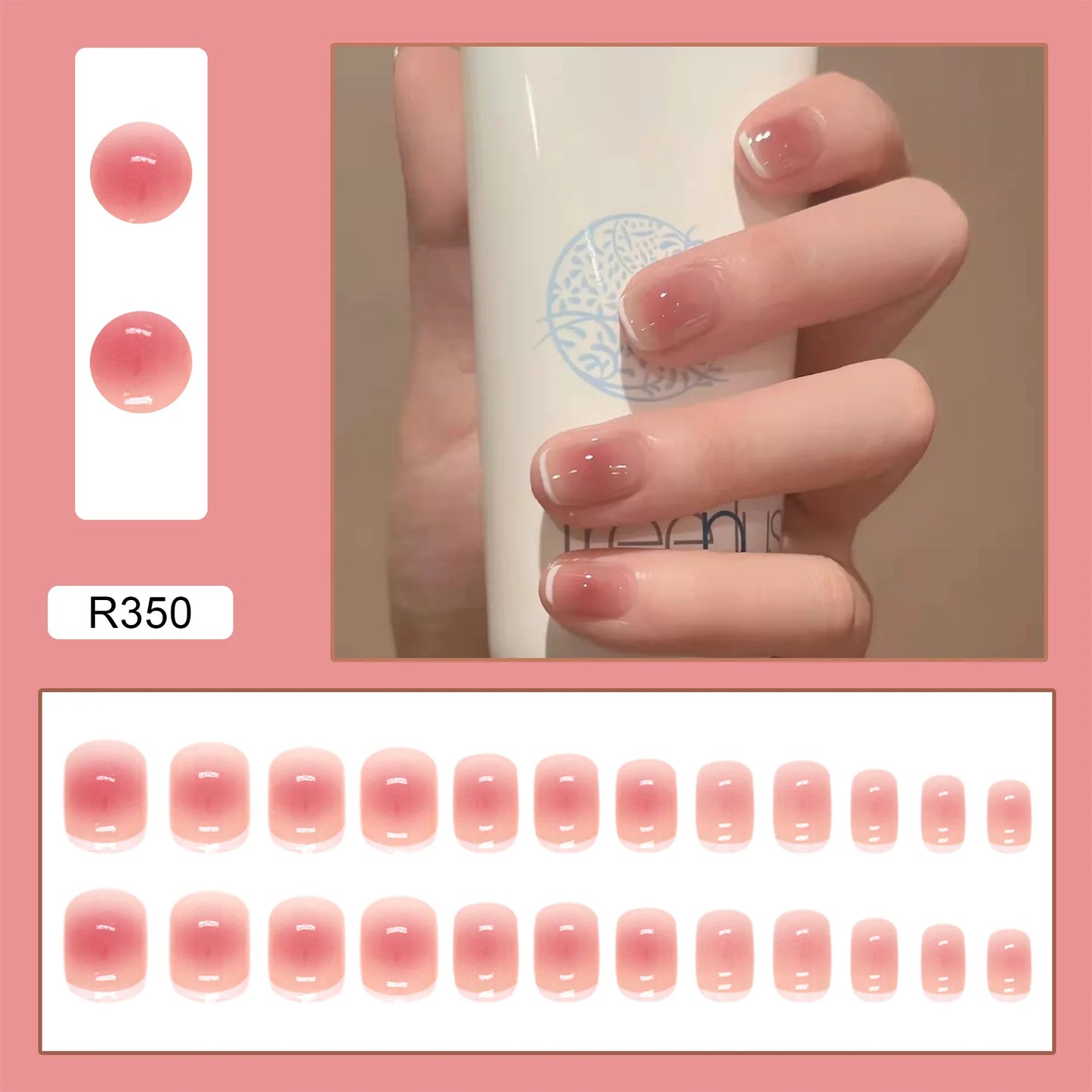 Sweet Mountain Tea Wearable Pink Press On Fake Nails Tips With Glue false nails design Butterfly Lovely Girl false nails