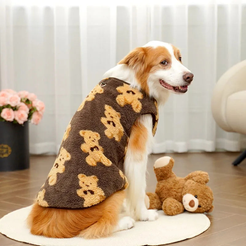 3XL-8XL Autumn/Winter Plush Cute Bear Pattern Large Dog Sweater Warm Wool Hoodie Coat Large Pet Vest Sweater Pet Clothing