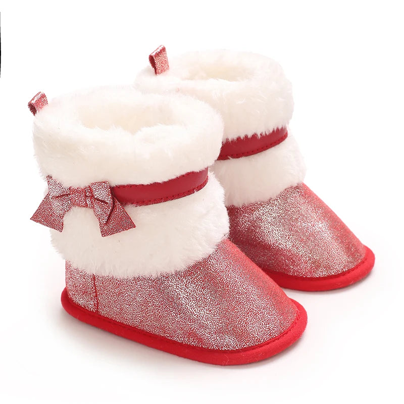 Christmas theme 0-18M New baby shoes Boots for Girls Baby First Walker plus fleece warm cotton shoes