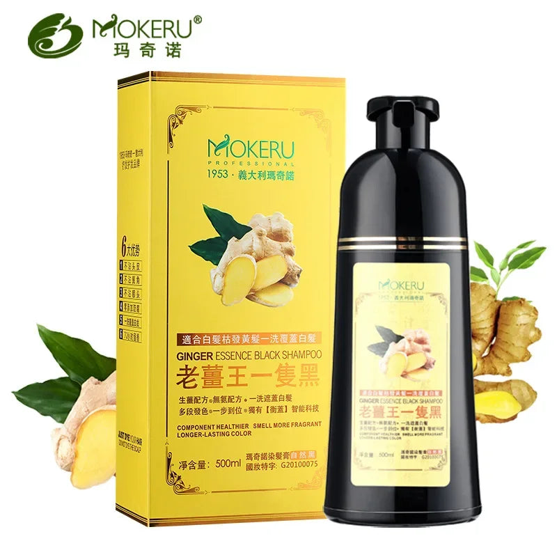 Mokeru 1pc Ginger shampoo Herbal Non Allergic Natural Fast Blacking Gray Hair Dye Black Shampoo Dye For White Hair Coloring