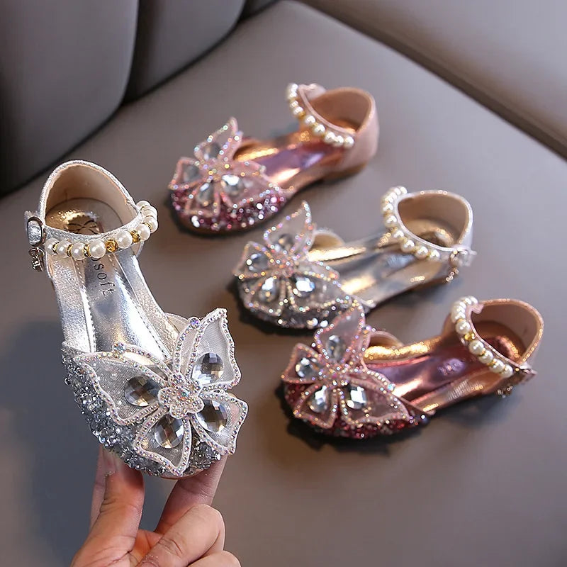 Kids Summer Shoes Girls Princess Sandals Performance Soft Flat Shoe Girls Dance Diamonds Butterfly Shoe
