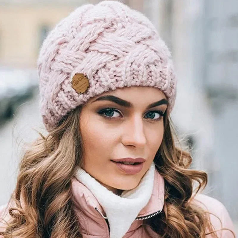 Solid Knitted Beanies Caps for Women Warm Cashmere Wool Skullies Beanies Female Thick Knitted Hats Autumn Winter Warm Cap