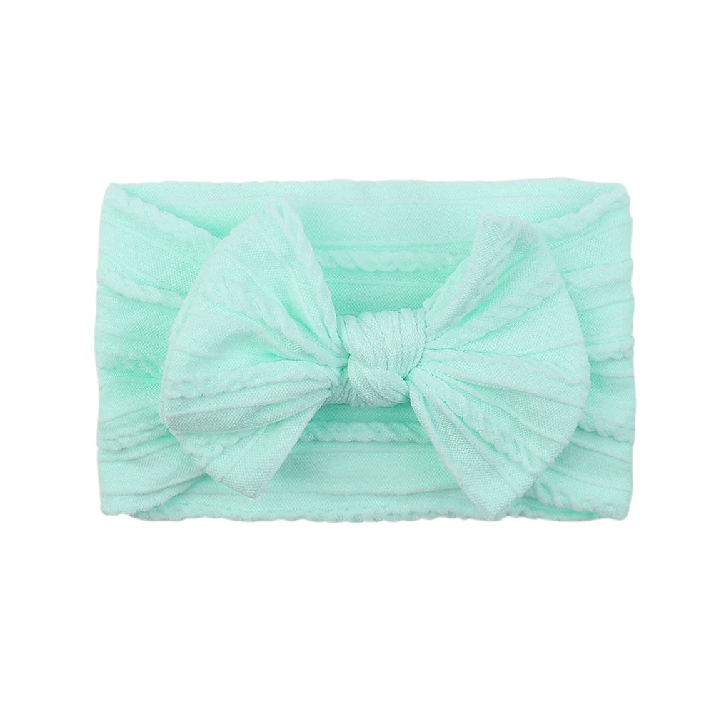 Solid Colors Cables Turban Kids Bows Headwear Headband For Baby Girls Newborn Soft Nylon Elastic Hair Bands Hair Accessories