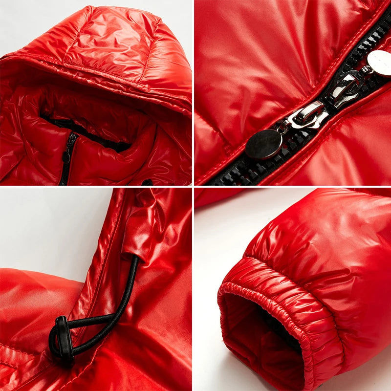 Winter Mens Shiny Down Parkas Coats Man Mountain Ski Cotton Thermal Coats Men Thick Windbreaker Hooded Jacket Clothing
