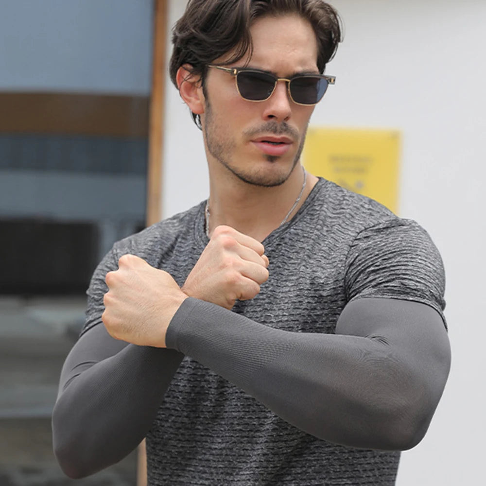 New Summer Plus Size Sun Protection Arm Sleeves For Men Quick Dry Arm Cover Ice Silk Sports Sleeve Outdoor Anti-sunburn Sleeve