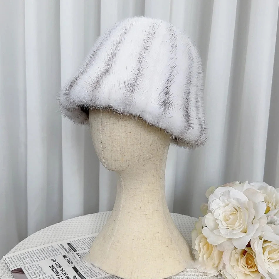 Women In Winter Warm Real Fur Mink Temperament Fisherman Cap Mink Fur Hat Thicken Warm Ear Protection Fashionable Basin Hat