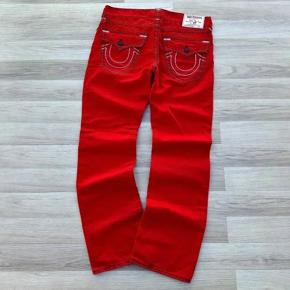 Harajuku Vintage Buddha Embroidered Logo Denim Pants Trouser Hip Hop High Street Wear Gothic Baggy Jeans Couples Y2k Clothes