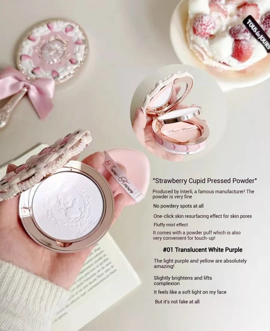 Flower Knows Strawberry Cupid Setting Powder Long-lasting Oil Control Matte Flawless With Puff Finish Color Retention Makeup