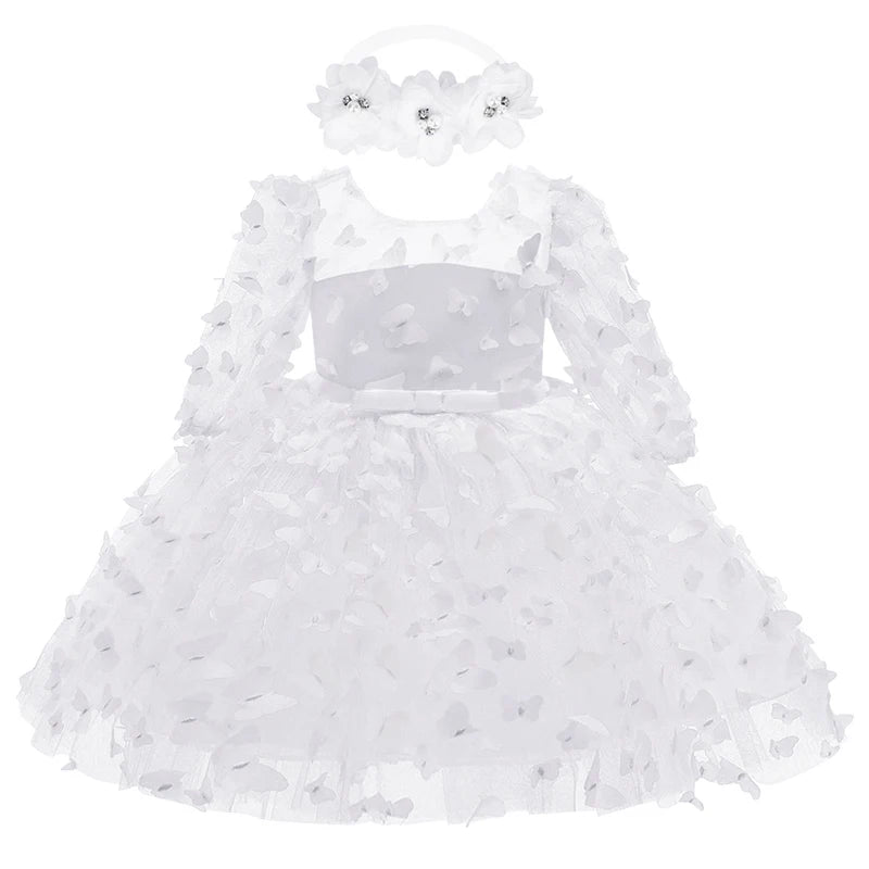 0-24M Baby girl dress full moon baptism dress mesh fluffy princess dress three-dimensional flower bow