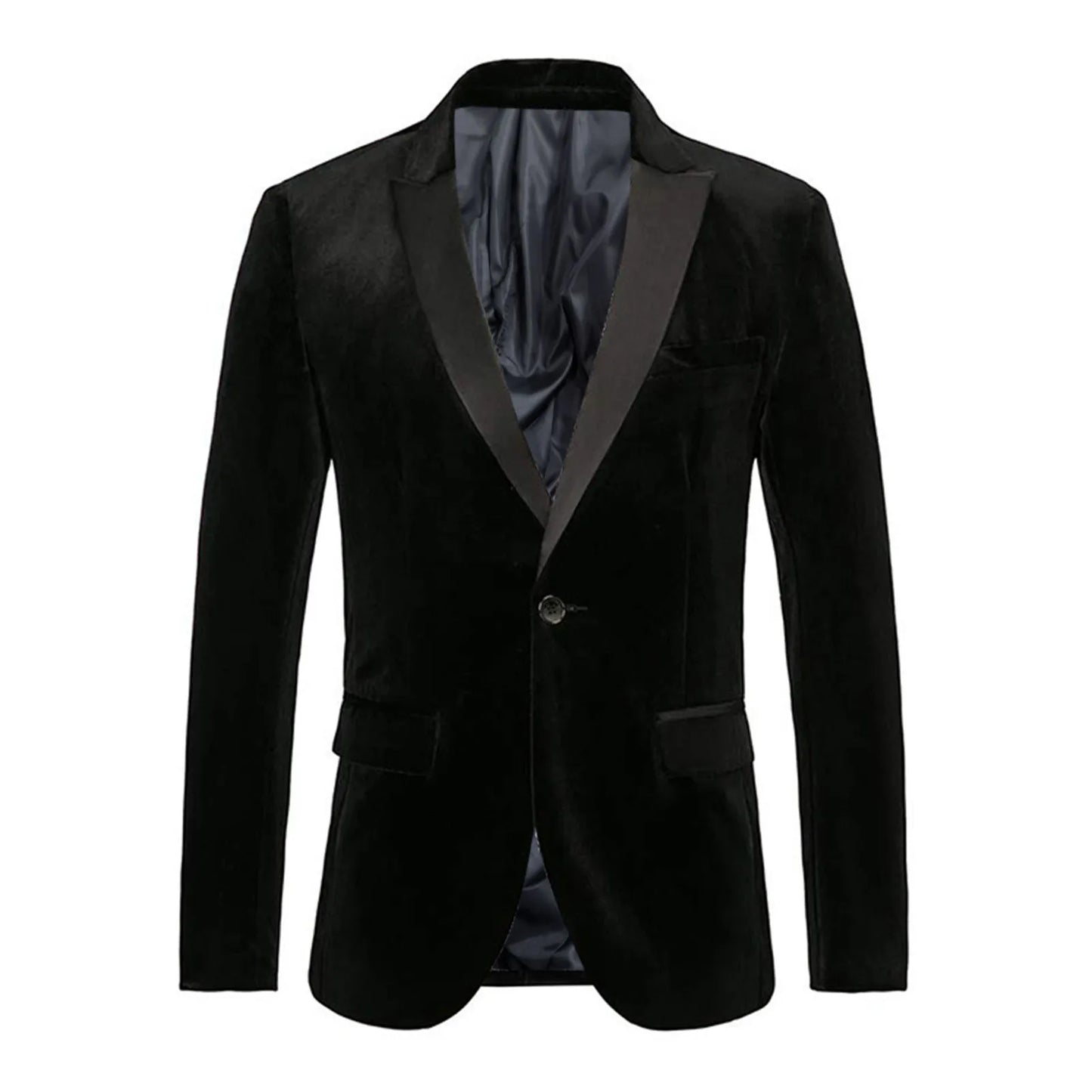Spring Velvet Men Blazer Solid Color Temperament Suit Jacket Turndown Collar Long Sleeve Slim Fit Single Button Velvet Suit Coat