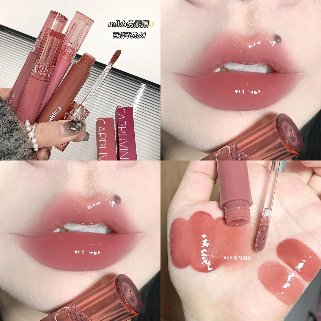 Cappuvini 6 Color Juice Jelly Lip Gloss Long Lasting Moisturizer Water Light Lipstick Mirror Gloss Lipstick Affordable Makeup