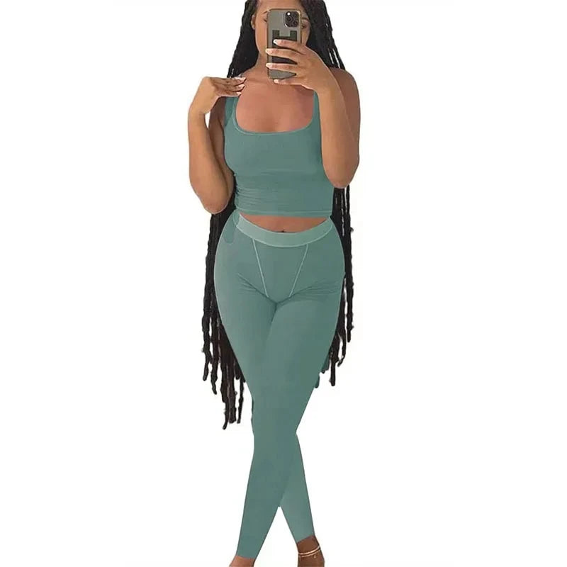 Lounge Wear Ribbed Casual 2 Piece Summer Shorts Set For Women Sleeve Top+Elastic Leggings Outfits