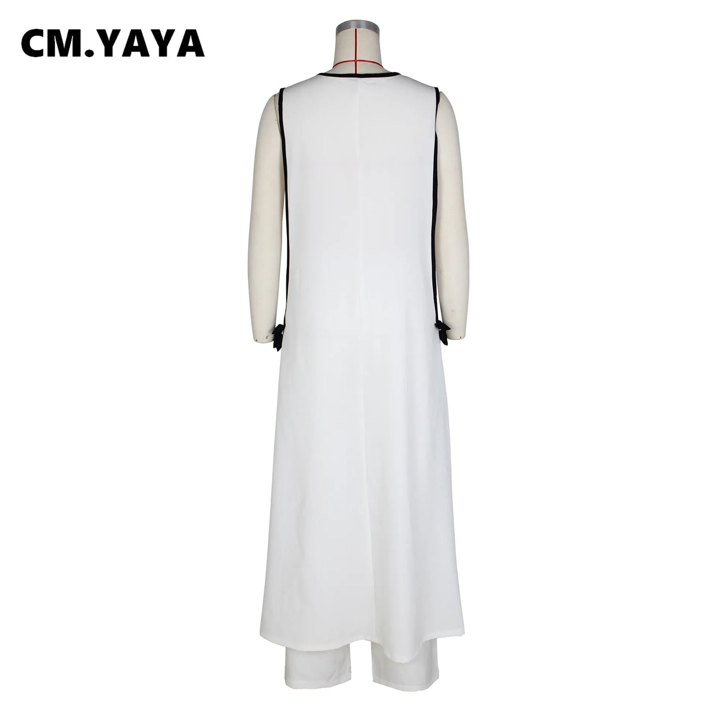 3D Flower Sleeveless V-neck X-long Shirt Coats + Wide Leg Pants Fashion