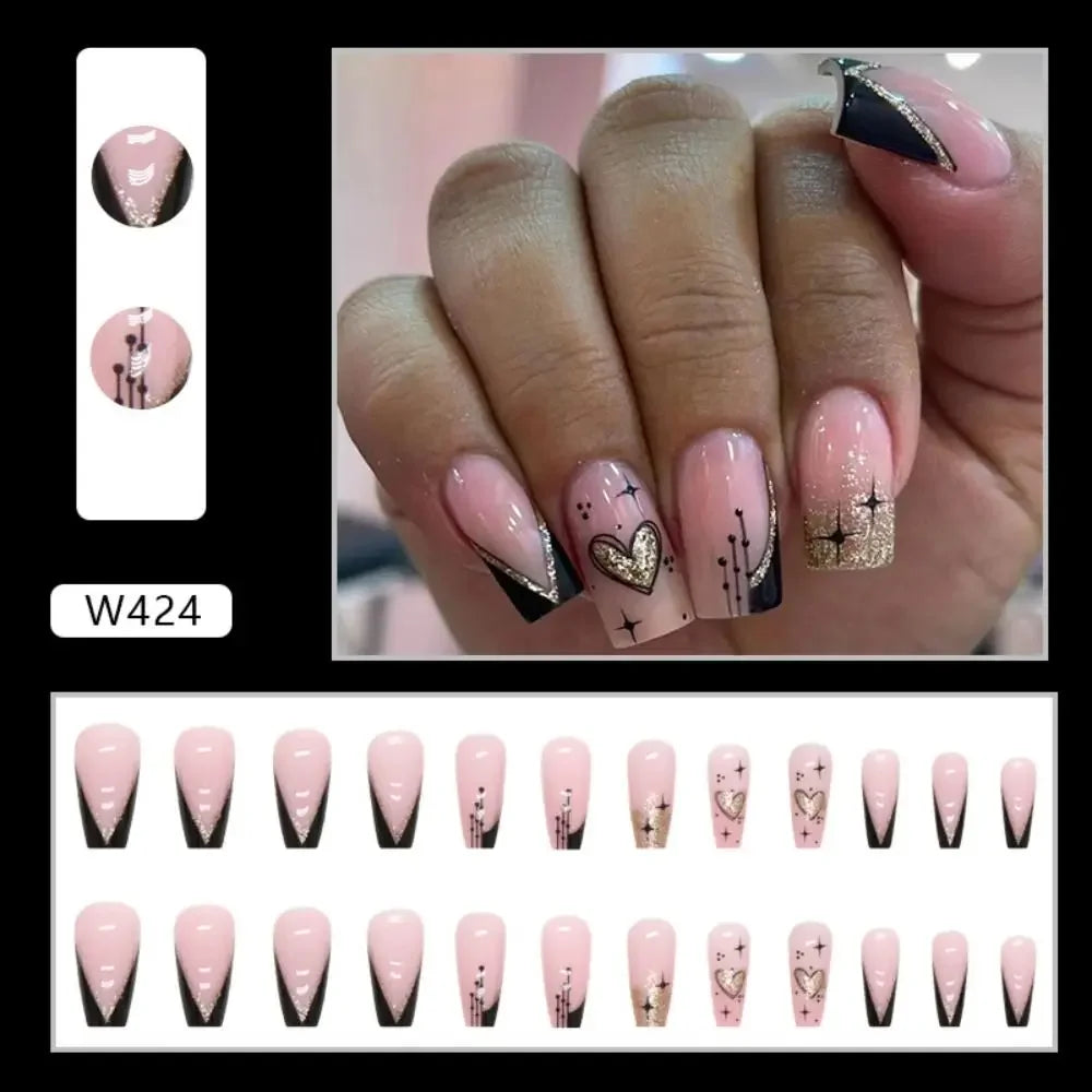 24pcs Mid-length Simple Smudged False Nails Wearable French Ballerina Fake Nails Full Cover Nail Tips Set Press On Nails