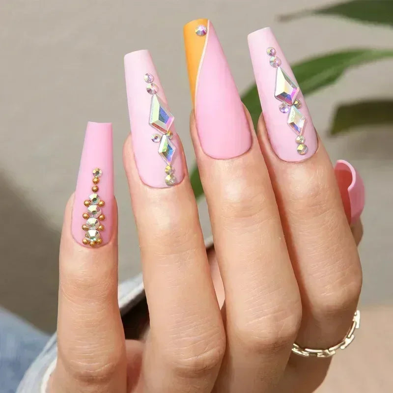 24Pcs Black Ballet False Nails Long Coffin Nail Tips Detachable Press on Nails DIY Manicure Colorful Eyes Designs Fake Nails