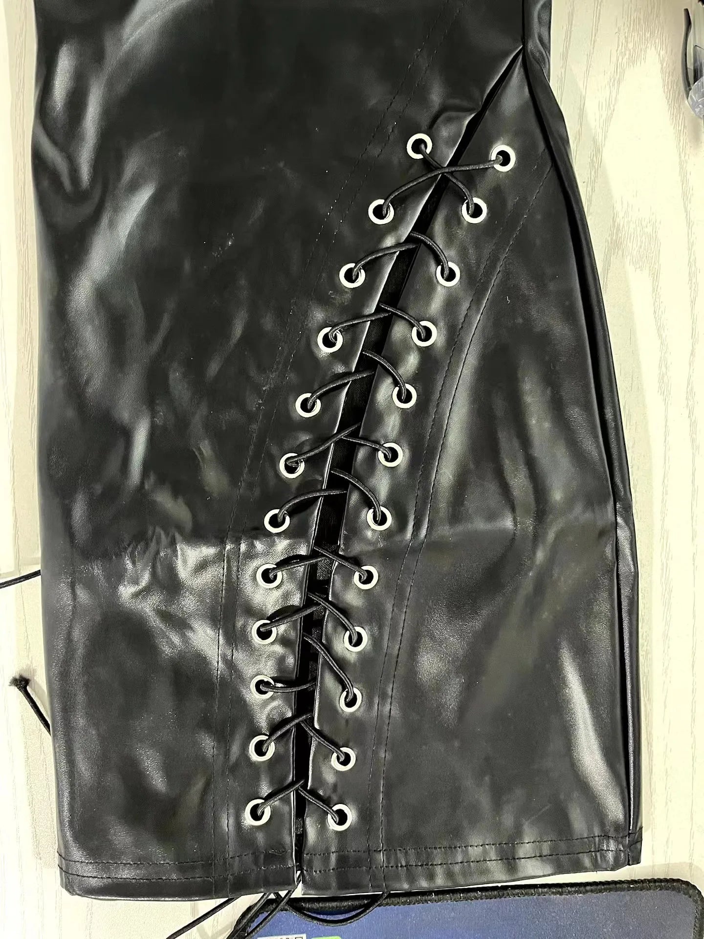 Lace-Up PU Leather Skirt for Woman New Fashion High Waist Sexy Eyelet Skinny Solid Color Bodycon Mini Skirts