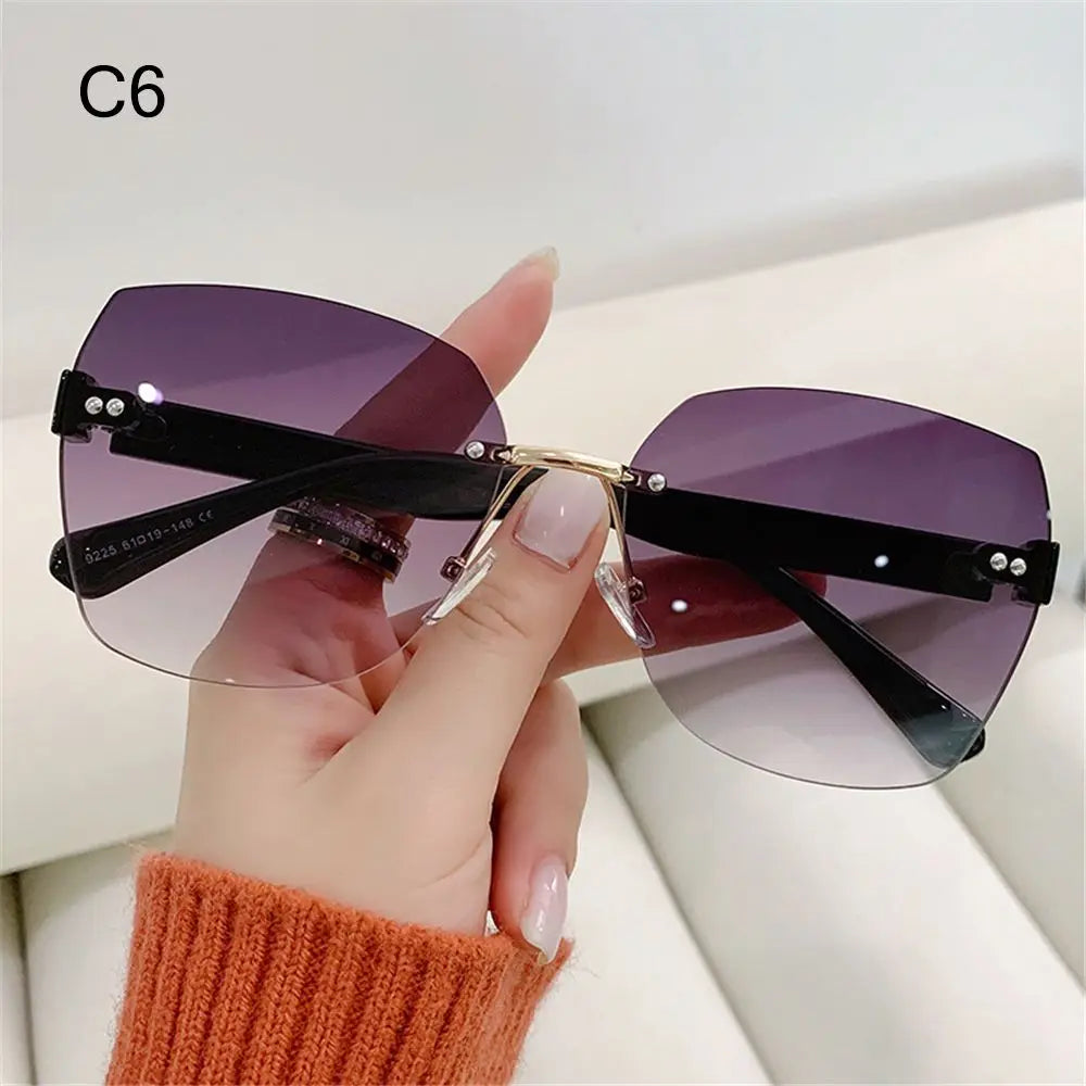 Brown Sunglasses Women Rimless Square Fashion Glasses Vintage Big Sunshades Shades For Zonnebril Dames Oculos De Sol Feminino