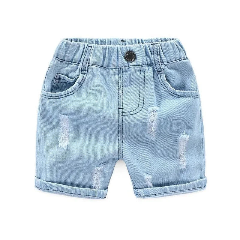 Boy Summer Shorts Kids Casual Denim Jeans Children Knee Length Pants Infant Fashion Torn Trousers Baby Elastic Waist Shorts