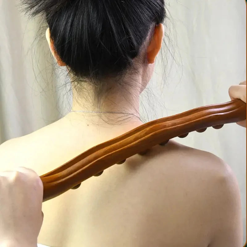 New 8 Beads Gua Sha Massage Stick Carbonized Wood Back Body Meridian Scrapping Therapy Wand Muscle Relaxing Acupuncture Massager