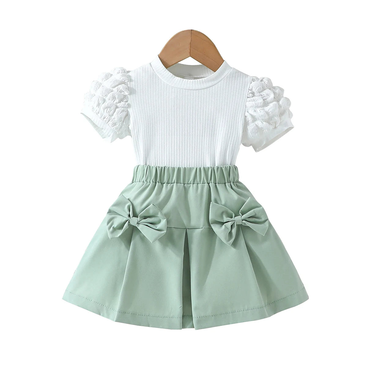 Terno For Kid Girl Puff Sleeve Blouse and Elastic Skirt Summer Outfit Toddler Infant Clothing Set Kids Wear