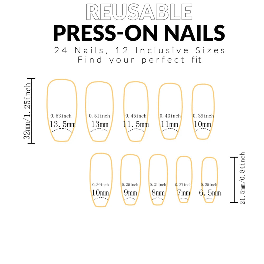 24pcs Medium Coffin White Rhinestone Full Cover Fake Nail Set Floral Press On Nails Sakura Design For Girl Mother Women Gift