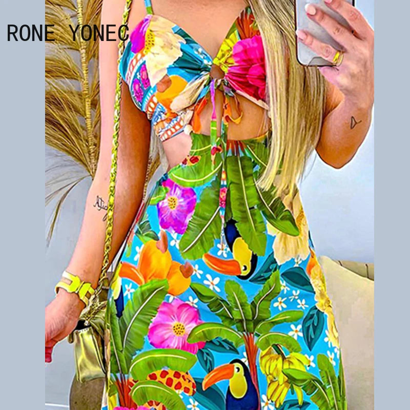 Spaghetti Straps Midriff Ruffles Maxi Dress