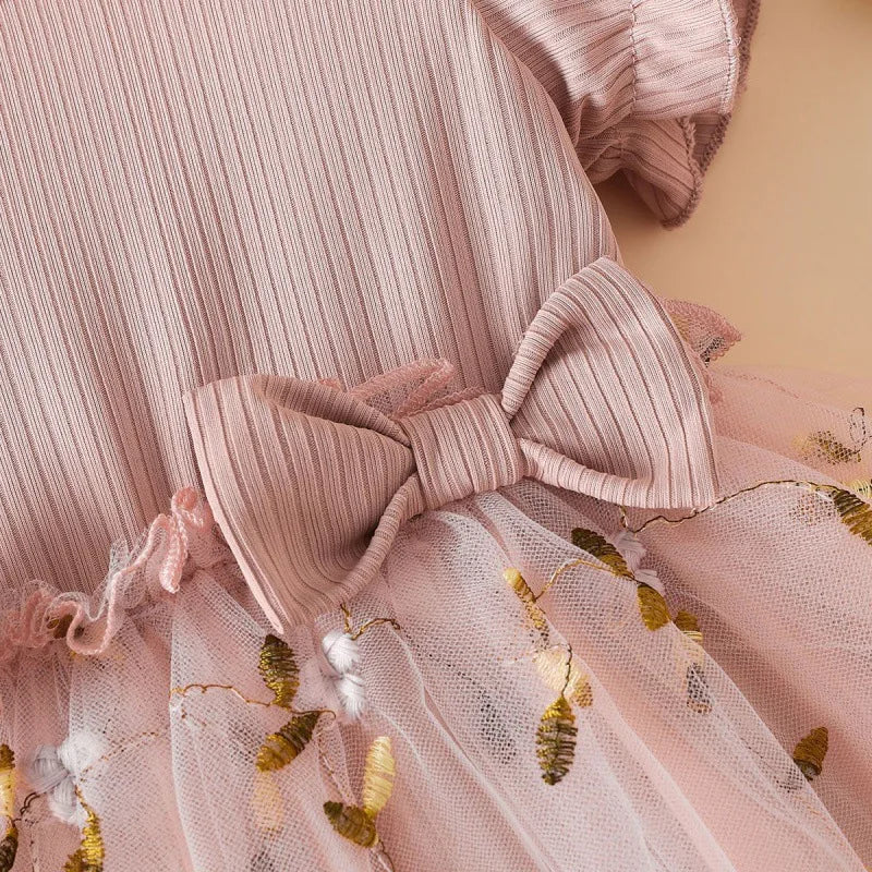 Baby Girl Dress Summer Girl Full Print Flower Mesh Princess Dress Girl Bow Flower Girl Wedding Dress Birthday Dress
