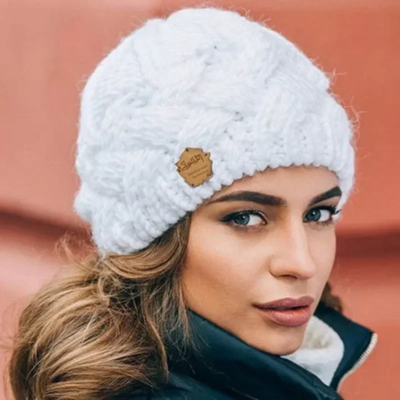Solid Knitted Beanies Caps for Women Warm Cashmere Wool Skullies Beanies Female Thick Knitted Hats Autumn Winter Warm Cap