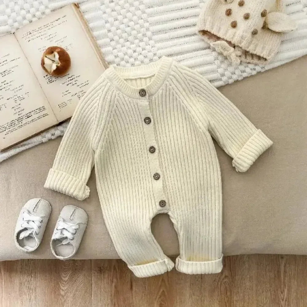 4614 Baby Jumpsuit 2025 Autumn and Winter New Solid Color Baby Boy's Knitting Climbing Clothes