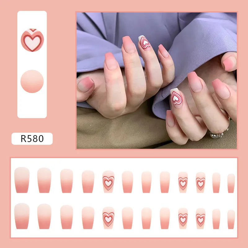 Sweet Mountain Tea Wearable Pink Press On Fake Nails Tips With Glue false nails design Butterfly Lovely Girl false nails