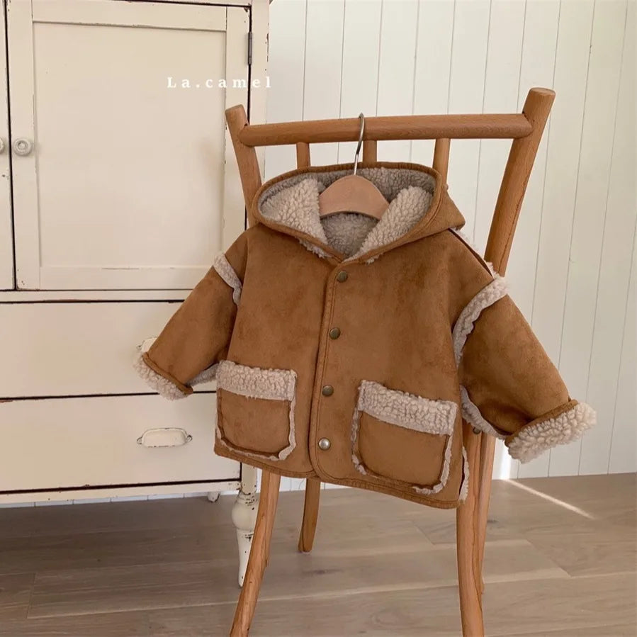 2025 Winter New Baby Warm Plush Coat Plus Velvet Thick Infant Boy Girl Long Sleeve Warm Coat Toddler Casual Hooded Jacket