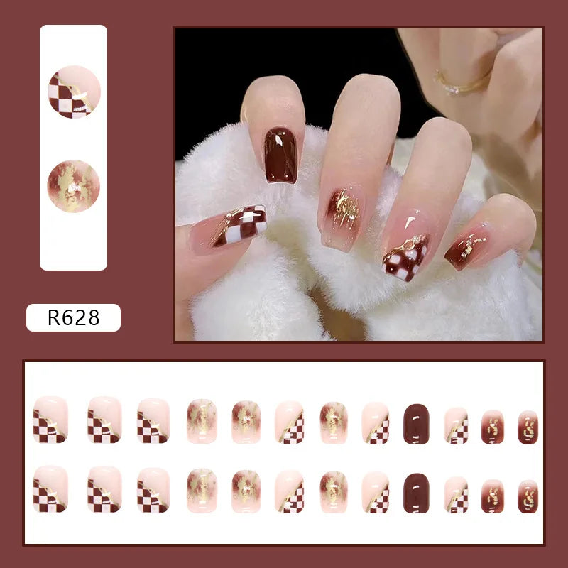 Sweet Mountain Tea Wearable Pink Press On Fake Nails Tips With Glue false nails design Butterfly Lovely Girl false nails
