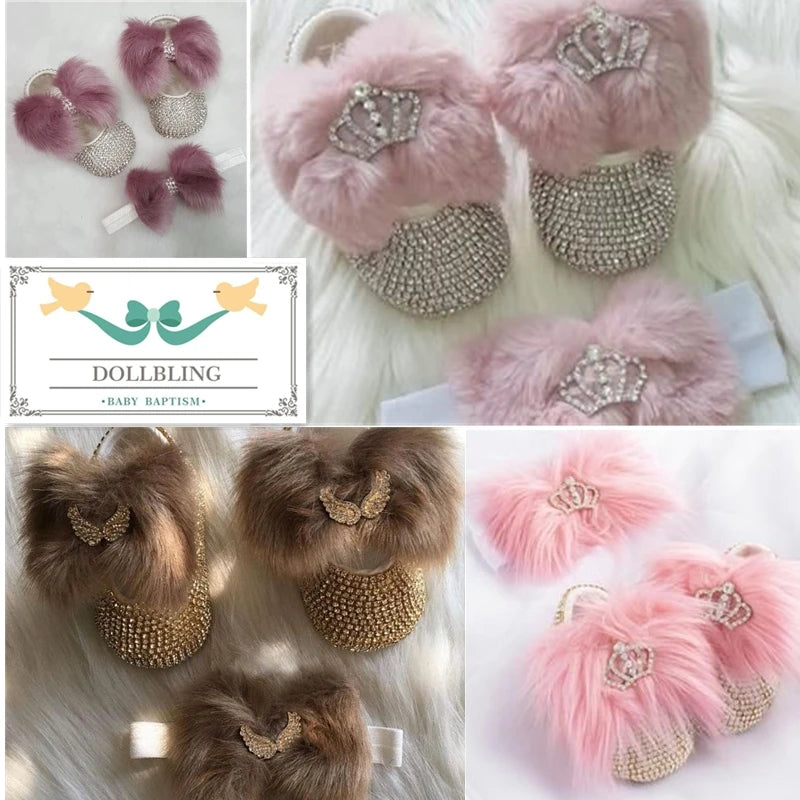 Dollbling Baby Girl Leopard Design Luxury Crown Jewelry Diamond Bling Ballerina Shoes First Communion Outfit Nursery Decoration
