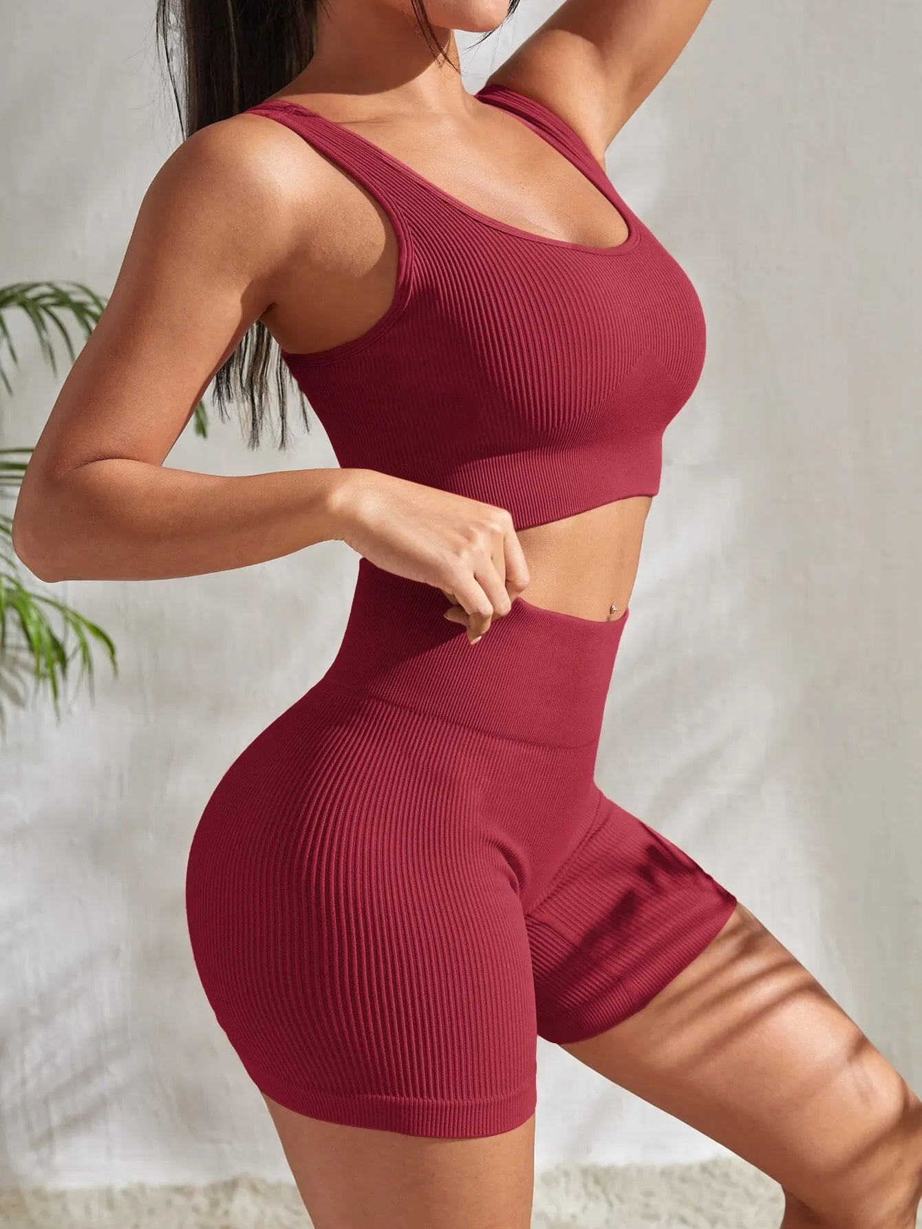 Seamless Ribbed Yoga Sets Workout Sets for Women 2 Pieces Gym Suits