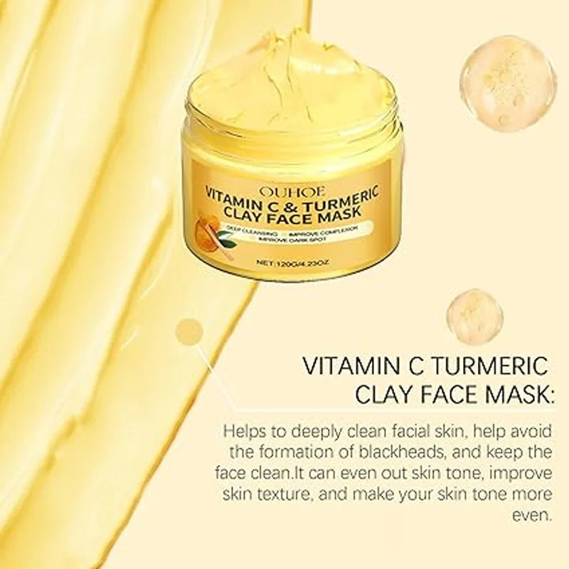 Turmeric Vitamin C Clay Mask Deep Cleansing Facial Improves Dark Spots Acne Hydrating Skin Care Tightens Skin Evens Skin Tone