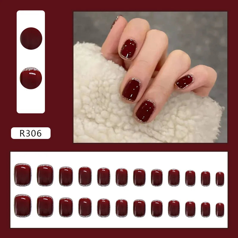 Sweet Mountain Tea Wearable Pink Press On Fake Nails Tips With Glue false nails design Butterfly Lovely Girl false nails