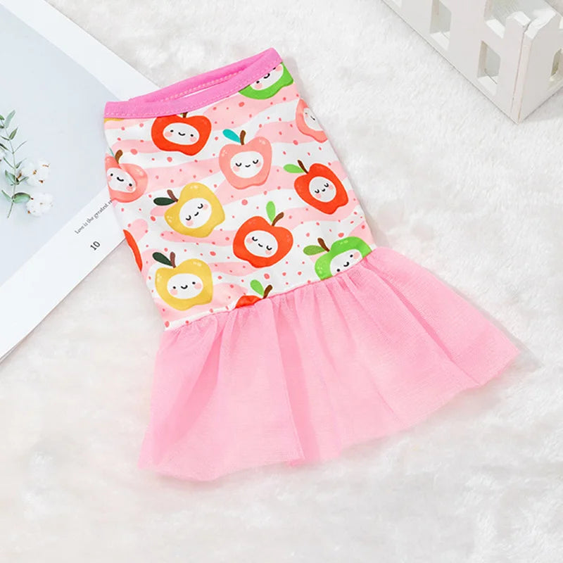 Lace Puppy Skirt Dog Dress Pet Apparel Mesh Fashion Printing Skirt Spring Summer Thin Pet Clothes Sweet Cute Princess Dress