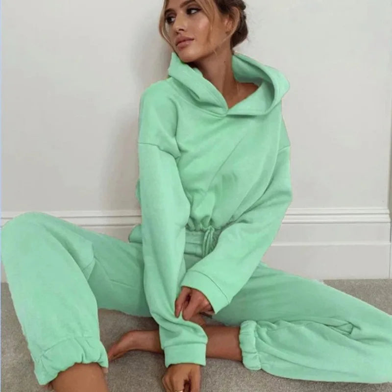 Winter Two Piece Sets Women Tracksuit Oversized Suit Autumn Trouser Suits Female Sweatshirt Solid Sports Hoodie Sportswear