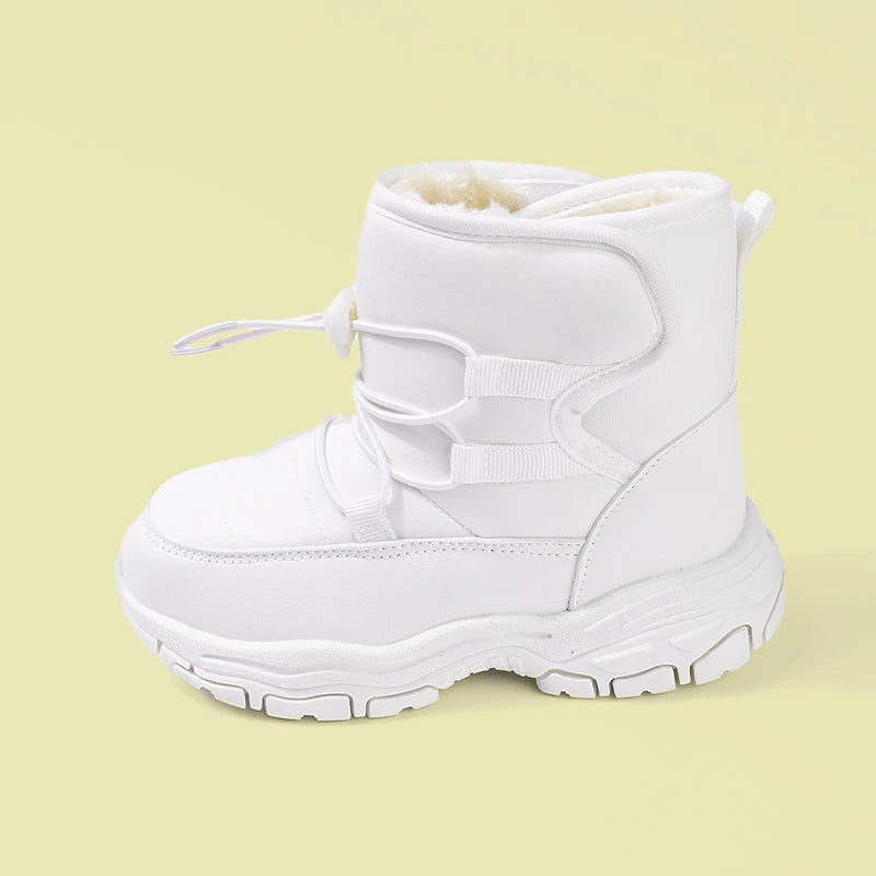 Big Kids Winter Fashion Waterproof Drawstring Snow Boots Anti-slippery Versatile Warm Plush Shoes EKF76