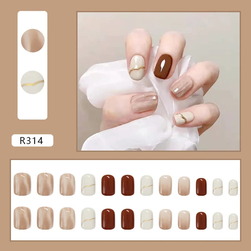 Sweet Mountain Tea Wearable Pink Press On Fake Nails Tips With Glue false nails design Butterfly Lovely Girl false nails
