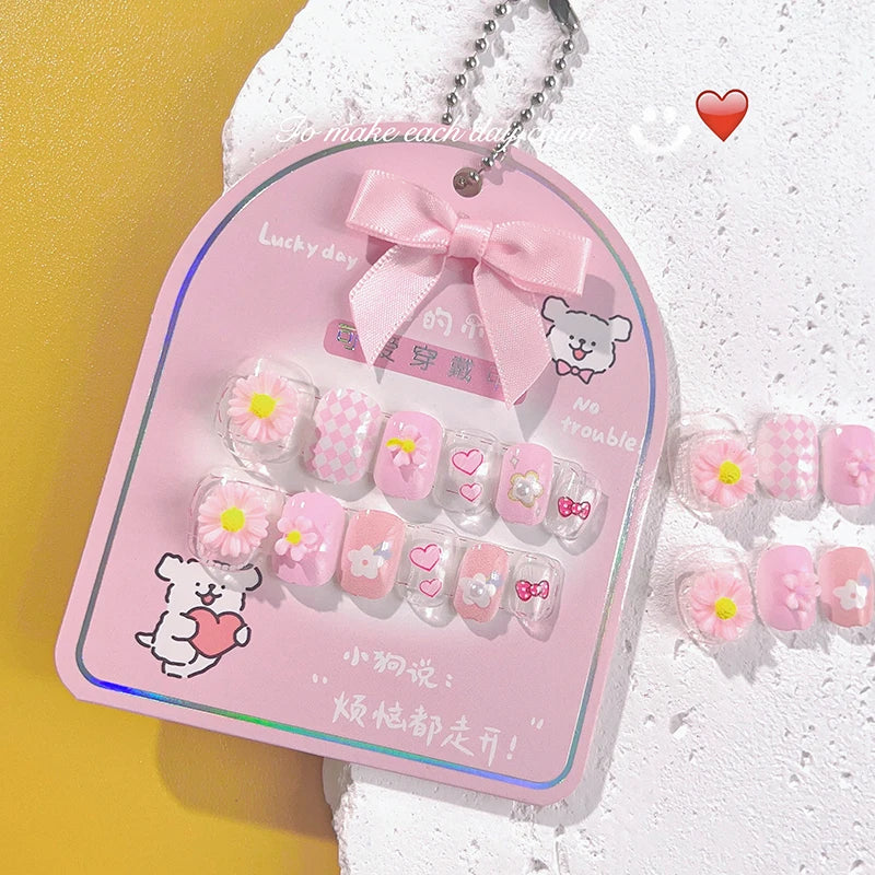 Kids Press On Purple Square Short Children Cartoon Acrylic Nail 12pcs