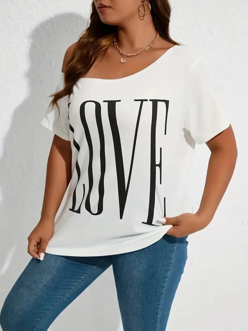 Plus Size 1XL-5XL Women's Fashion Off Shoulder Short Sleeved Loose L T-shirt Casual Top Half Sleeved T-shirt