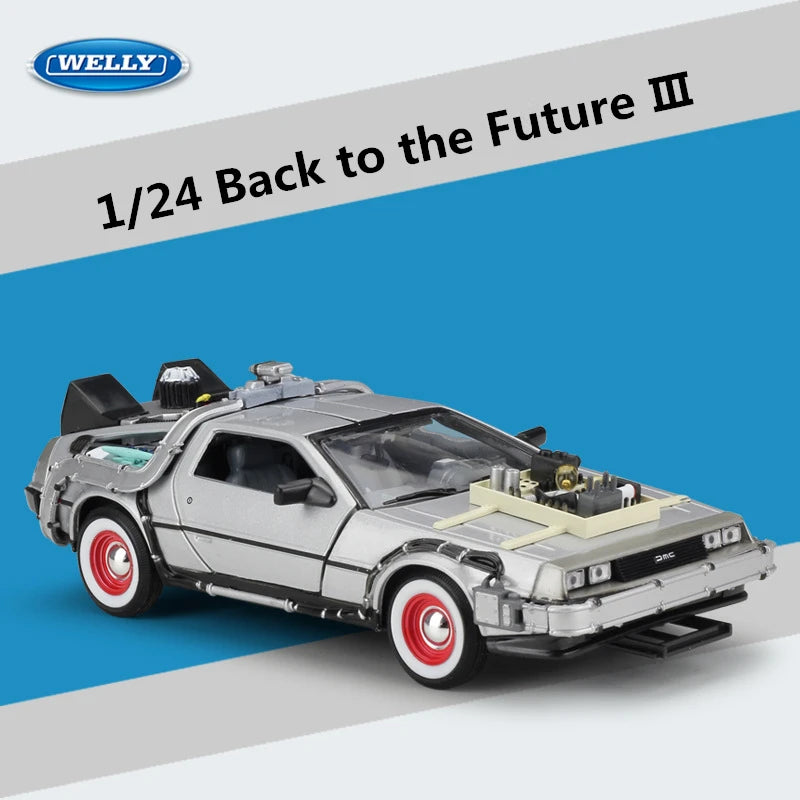Welly 1:24 DMC-12 DeLorean Time Machine Back to the Future Car Model Diecast Metal Toy Car Model Simulation Collection Kids Gift