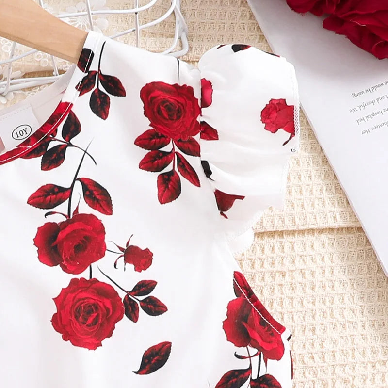 Girls Summer Clothes Casual Style Clothes Ruffles Printed Flower