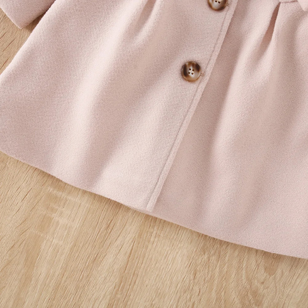 Autumn And Winter New Girls' Stylish Thick Coat With Bow Tie Long Sleeved Woolen Coat Windbreaker